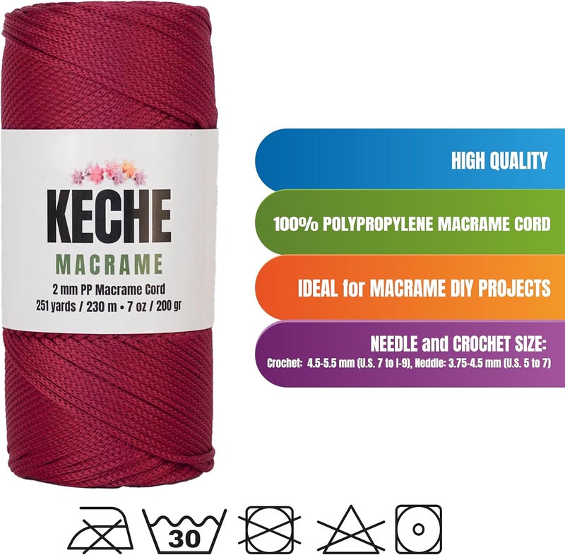 KECHE Macrame Cord | Macrame Supplies 2mm Polyester Macrame Rope Yarn for Table Runner Wall Décor Plant Hanging 251 Yards - Claret Red - Image 3